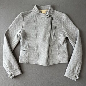 ICHI Moto Jacket Womens S Gray Asymmetrical Zip Biker Crop Casual Scandi Style